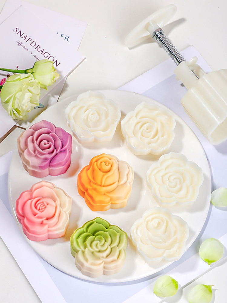 Hand Press Rose Flower Mooncake Mould Set