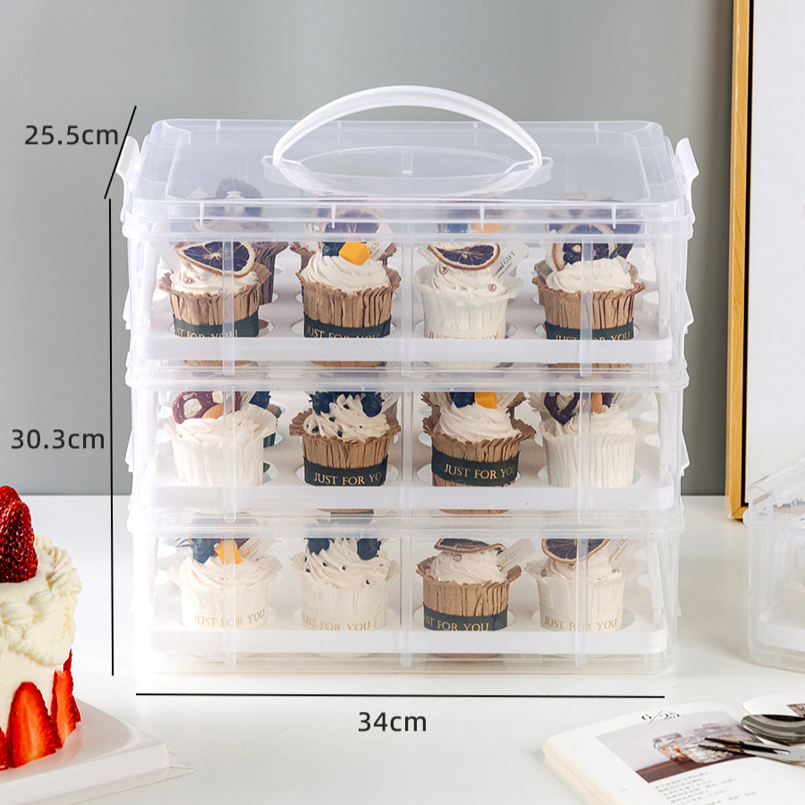 3-Tier Picnic Food Carrier Cupcake Holder with Lid