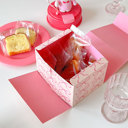 10Pcs Pink Bow Cookie Treats Cake Packaging Box