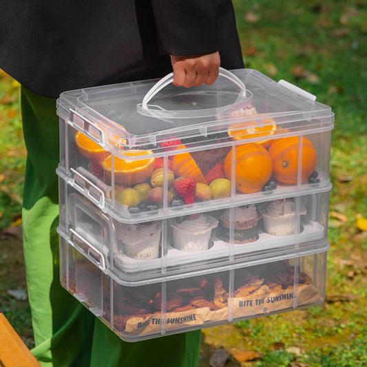 3-Tier Picnic Food Carrier Cupcake Holder with Lid