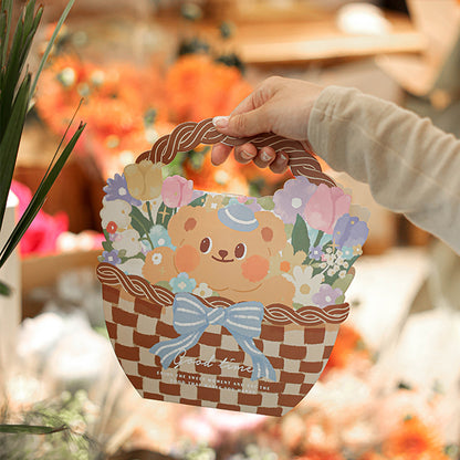 5Pcs Cute Bear Basket Cookie Bakery Box