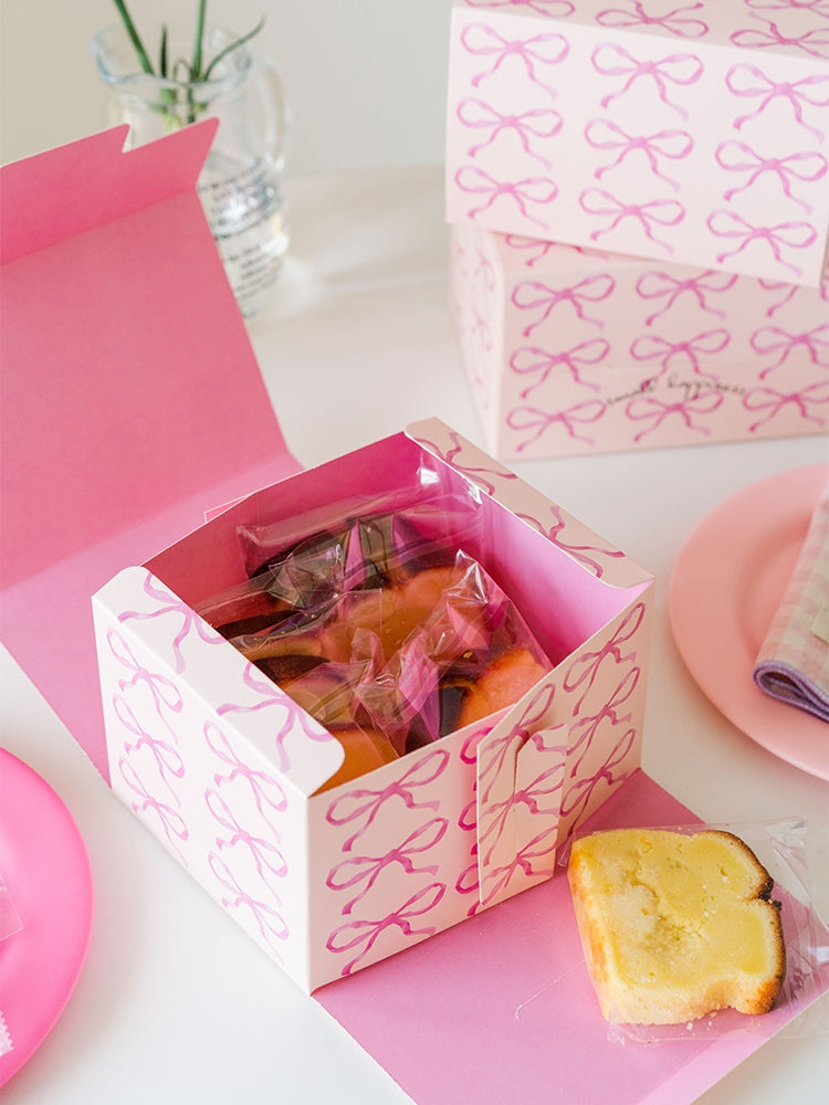 10Pcs Pink Bow Cookie Treats Cake Packaging Box