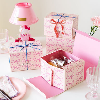 10Pcs Pink Bow Cookie Treats Cake Packaging Box