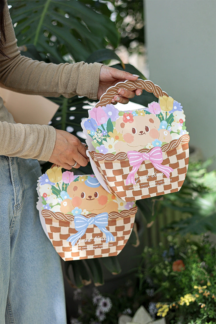 5Pcs Cute Bear Basket Cookie Bakery Box