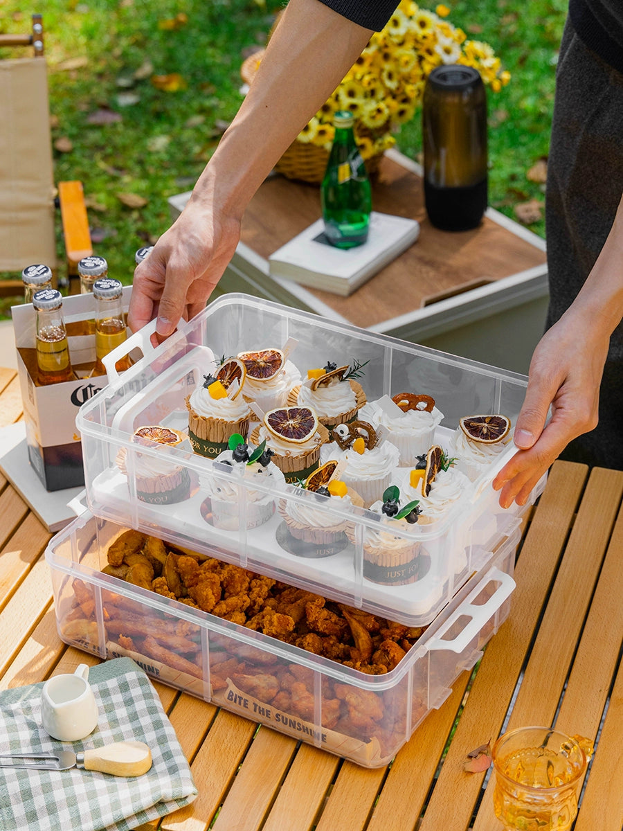 3-Tier Picnic Food Carrier Cupcake Holder with Lid