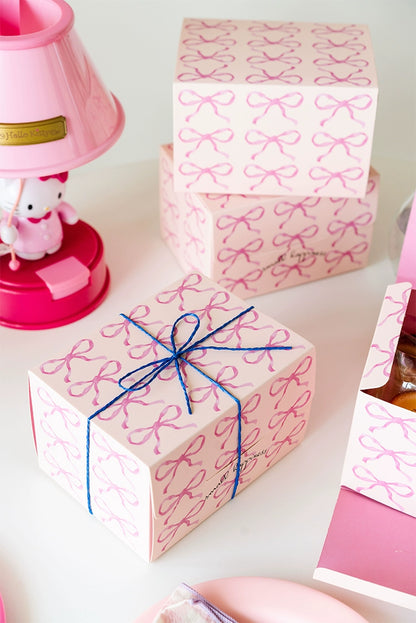 10Pcs Pink Bow Cookie Treats Cake Packaging Box