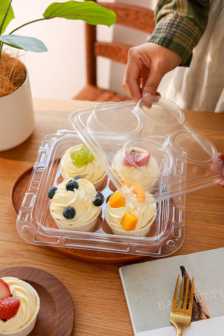 4-Compartment Plastic Cupcake Container with Handle