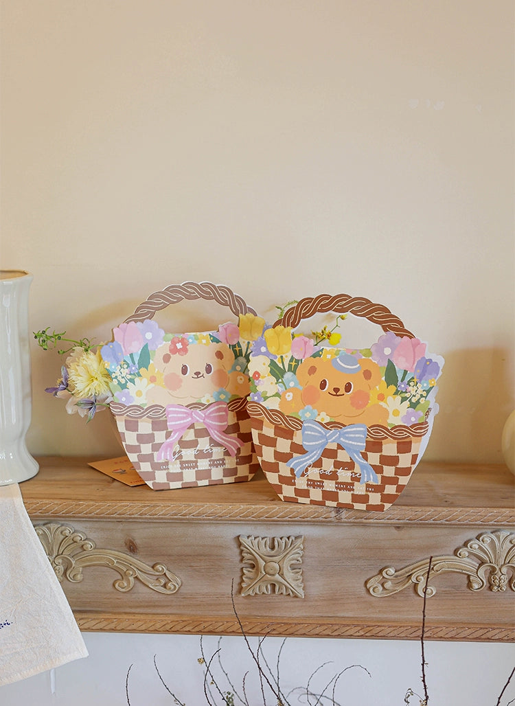 5Pcs Cute Bear Basket Cookie Bakery Box