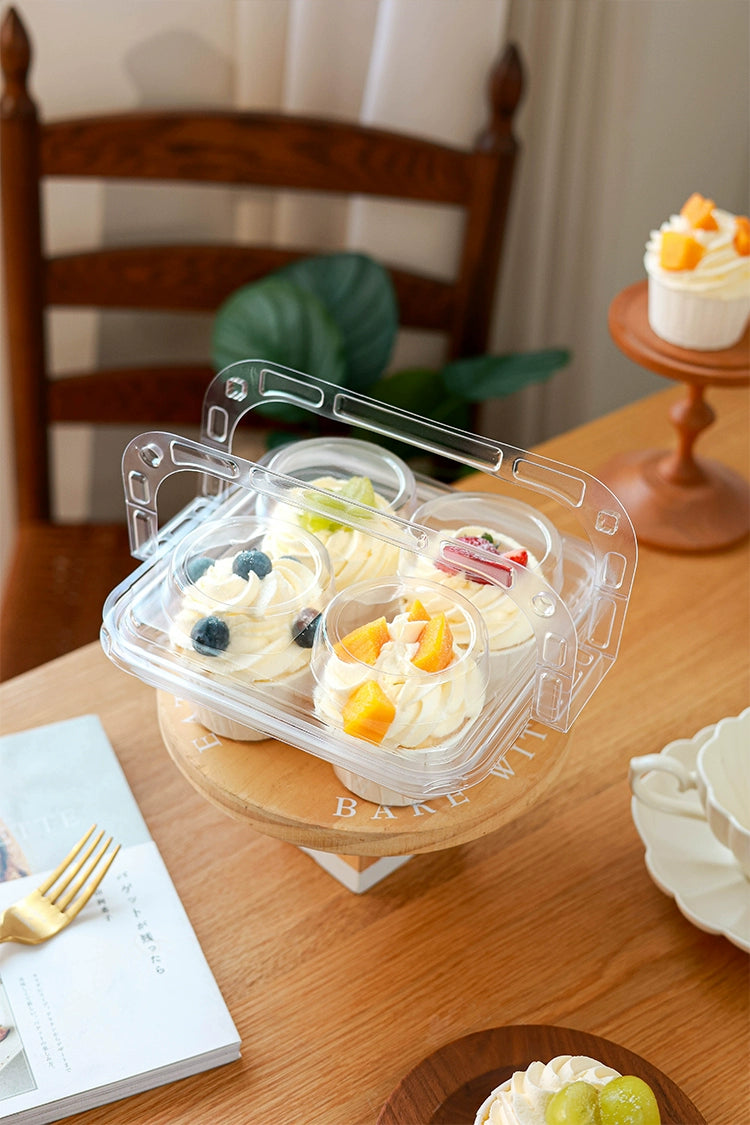 4-Compartment Plastic Cupcake Container with Handle