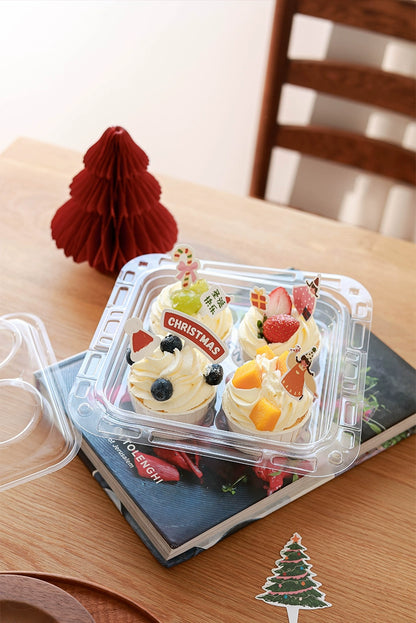 4-Compartment Plastic Cupcake Container with Handle