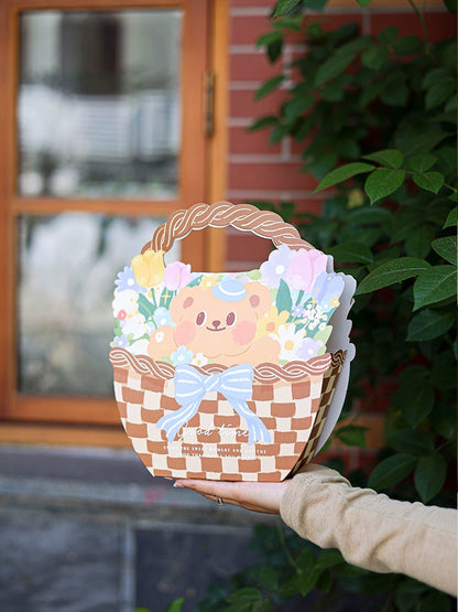 5Pcs Cute Bear Basket Cookie Bakery Box