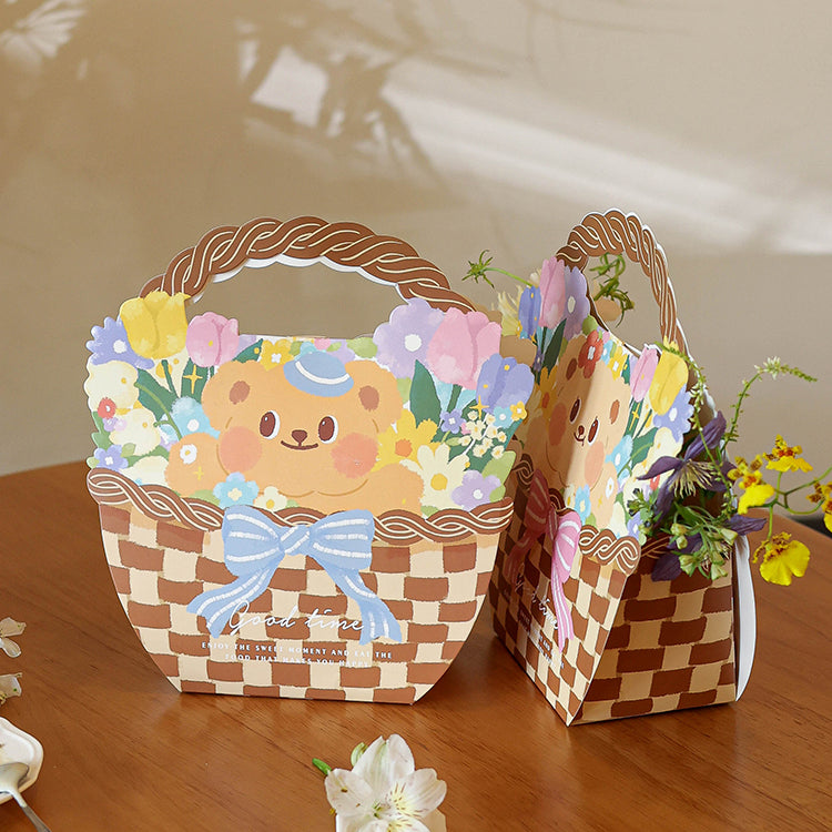 5Pcs Cute Bear Basket Cookie Bakery Box