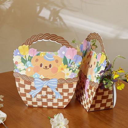 5Pcs Cute Bear Basket Cookie Bakery Box