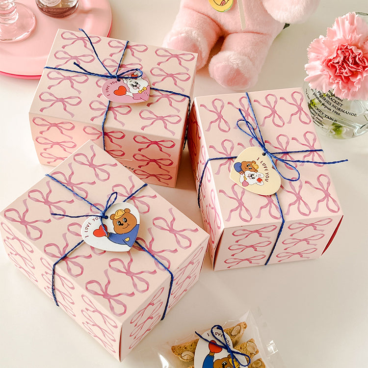 10Pcs Pink Bow Cookie Treats Cake Packaging Box