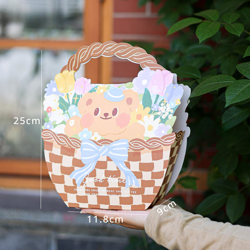 5Pcs Cute Bear Basket Cookie Bakery Box